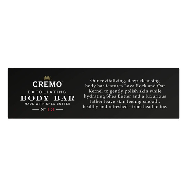 Cremo Exfoliating Reserve Blend Body Bar An Elevated Blend with Notes of Kentucky Bourbon Smoked Vetiver and American Oak 6 Oz
