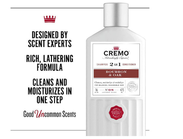 Cremo Barber Grade Bourbon  Oak 2in1 Shampoo  Conditioner 16 Fl Oz 2Pack