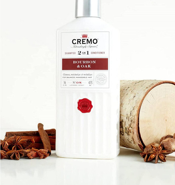 Cremo Barber Grade Bourbon  Oak 2in1 Shampoo  Conditioner 16 Fl Oz 2Pack