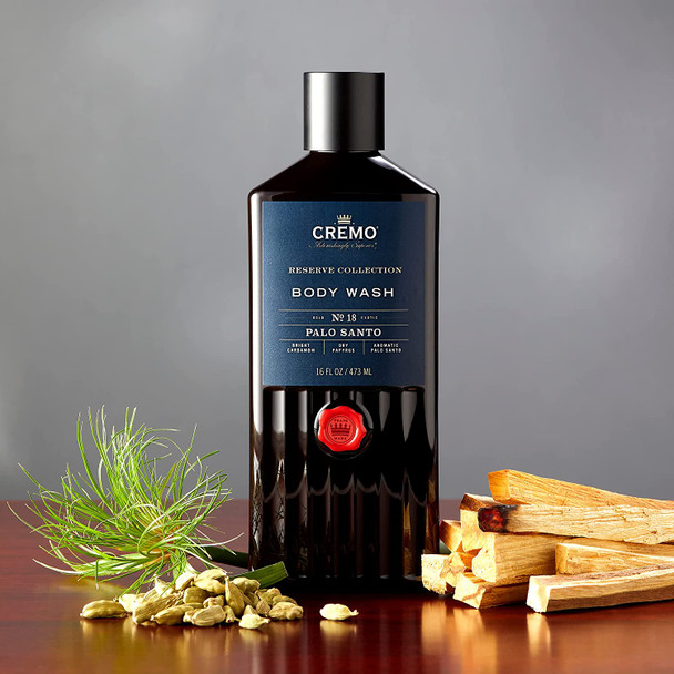 Cremo RichLathering Palo Santo Reserve Collection Body Wash Notes of Bright Cardamom Dry Papyrus and Aromatic Palo Santo 16 Fl Oz