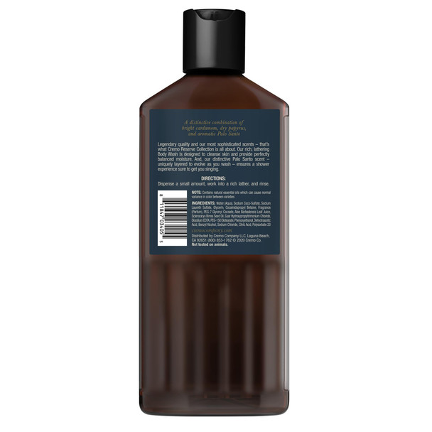 Cremo RichLathering Palo Santo Reserve Collection Body Wash Notes of Bright Cardamom Dry Papyrus and Aromatic Palo Santo 16 Fl Oz