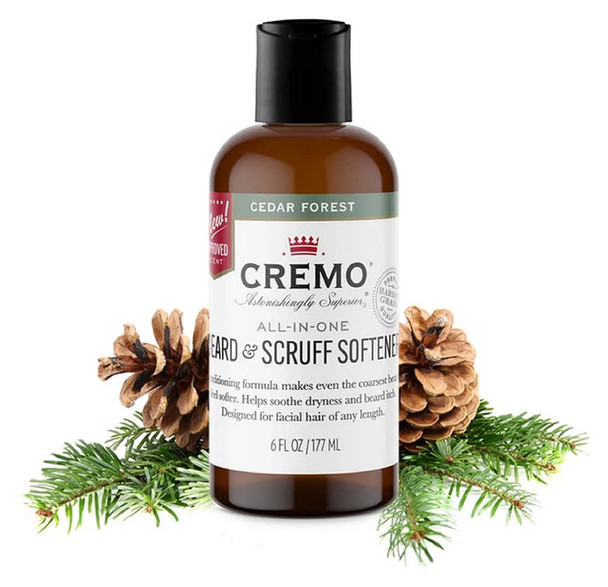 Cremo Cedar Forest Beard  Scruff Softener Softens and Conditions Coarse Facial Hair of all Lengths in Just 30 Seconds 6 Fl Oz.