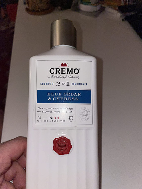 Cremo Blue Cedar  Cypress 2in1 Shampoo  Conditioner Barber Grade Quality That Moisturizes and Cleanses All Hair Types 16 Fluid Ounce