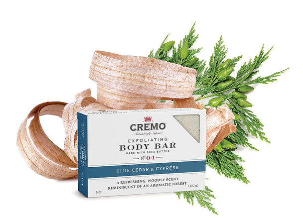 Cremo Exfoliating Body Bar With Shea Butter  Blue Cedar  Cypress 6 Ounce
