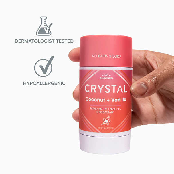 CRYSTAL Deodorant Magnesium Solid Stick Natural Deodorant NonIrritating Aluminum Free Deodorant Safely and Effectively Fights Odor Baking Soda Free Coconut  Vanilla 2.5 oz Pack of 2 PINK