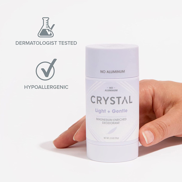 Crystal Magnesium Solid Stick Natural Deodorant NonIrritating Aluminum Free Deodorant for Men or Women Safely and Effectively Fights Odor Baking Soda FreeLight  Gentle 2.5 oz