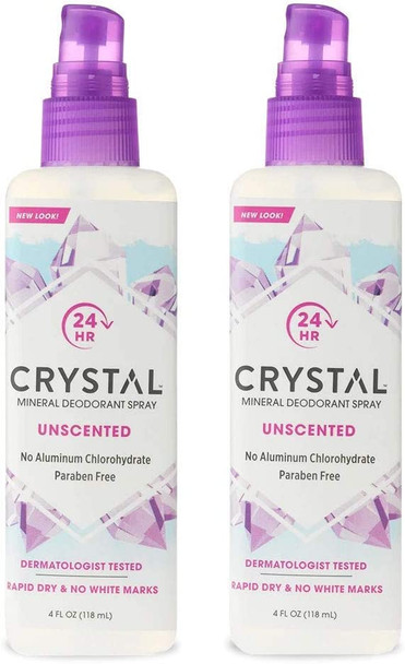 Crystal Mineral Deodorant Spray  Unscented Body Deodorant With 24 Hours Odor Protection NonStaining  NonSticky Aluminum Chloride  Paraben Free 2 Pack