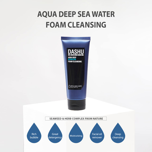 DASHU Mens Aqua Deep Seawater Foam Cleansing 5.07fl oz  Deep cleansing facial cleansing foam Daily face wash For all skin types Makeup remover