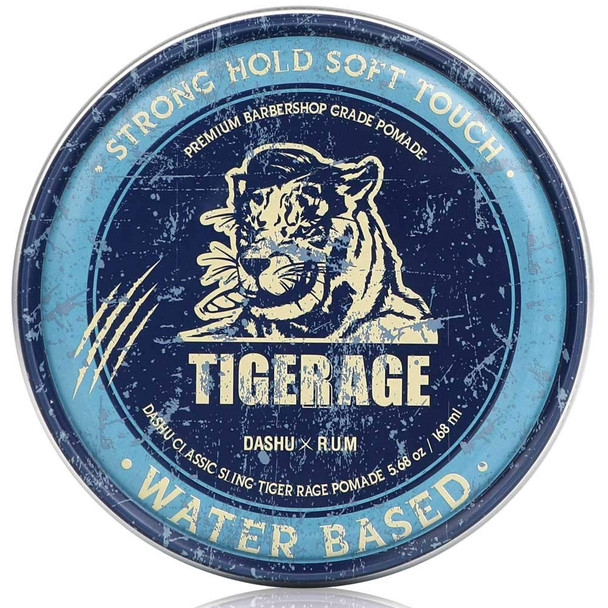 DASHU Classic Tiger Rage Pomade Water Based 5.68oz  Strong Hold  High Shine for Hairstyling White