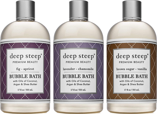 Deep Steep Bubble Bath Bundle Pack Fig Apricot Brown Sugar and Lavender Chamomile 1 of Each 17ounce