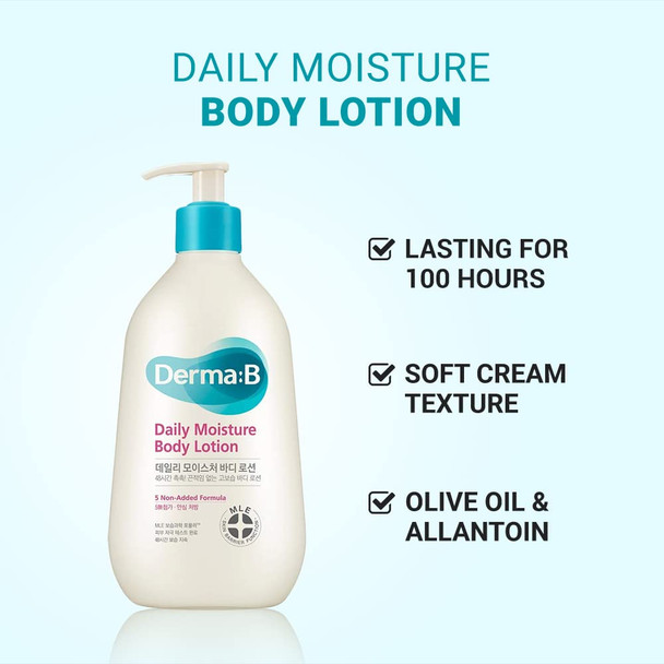 Derma B Daily Moisture Body Lotion NonGreasy with 48 Hour Hydration 13.5 Fl Oz 400ml