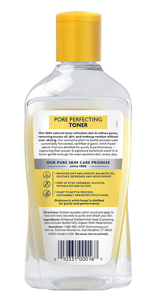 Dickinsons Original Witch Hazel Pore Perfecting Toner 100 Natural 16 Ounce Fragrance free