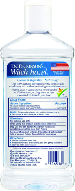 T.N. Dickinsons Witch Hazel Astringent for Face and Body 100 Natural 6 Count