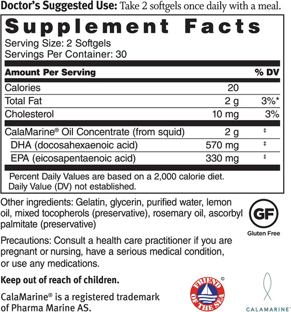 Dr. Sinatra Clinical Grade CalaMarine Omega3 Supplement with DHA and EPA for Brain Heart and Eye Health 60 softgels