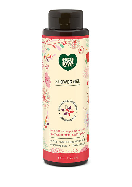 ecoLove  Natural Moisturizing Body Wash for Dry Skin  Organic Tomato and Beetroot  No SLS or Parabens  Vegan and CrueltyFree Shower Gel 17.6 oz