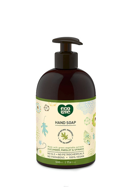 ecoLove  Natural and Organic Liquid Hand Soap  Organic Cucumber Spinach  Parsley  No SLS or Parabens  Vegan and CrueltyFree Hand Soap 17.6 oz