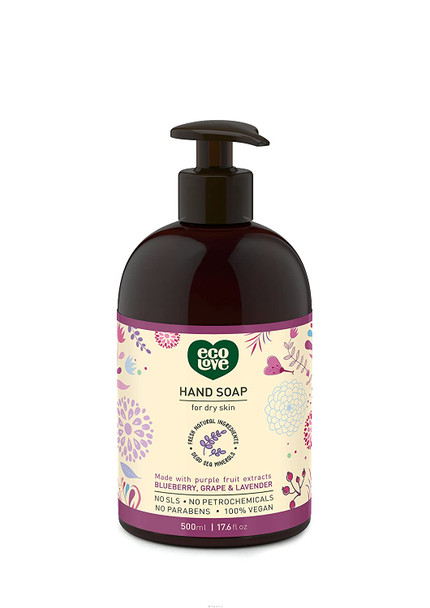 ecoLove  Natural Liquid Hand Soap  Organic Blueberry Grape  Lavender  No SLS or Parabens  Vegan and CrueltyFree Hand Soap 17.6 oz