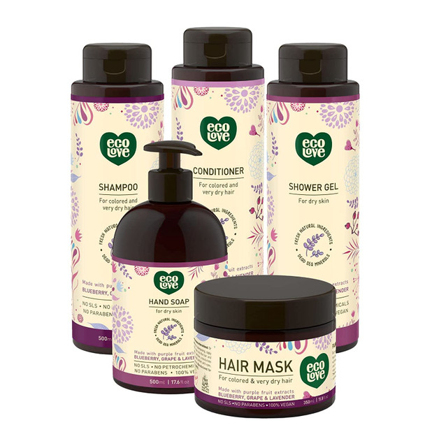 ecoLove  Natural Purple Collection  Organic Blueberry Grape  Lavender  No SLS or Parabens  Vegan and CrueltyFree