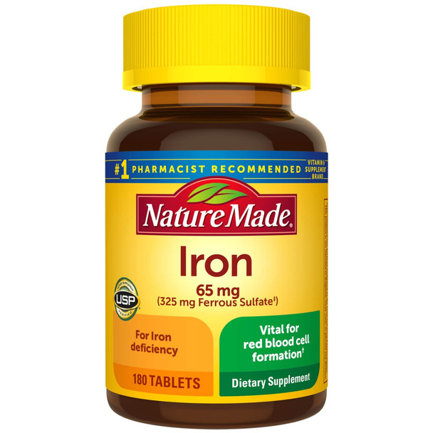 Nature Made Iron 65 mg (from Ferrous Sulfate) Tablets, 180 Count