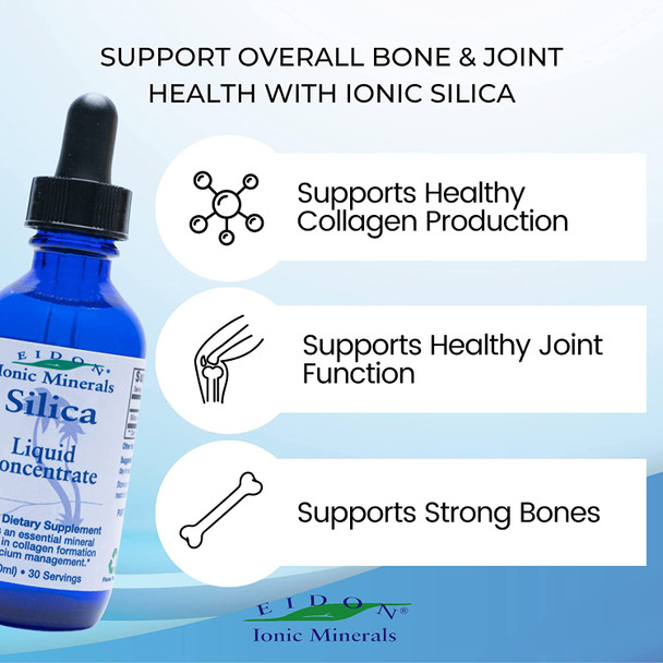 Eidon Liquid Silica Mineral Concentrate  Silica Supplement for Hair  Collagen Production Vegan GlutenFree Natural Bioavailable Ionic No Preservatives  Silica Drops 2 Oz Bottle
