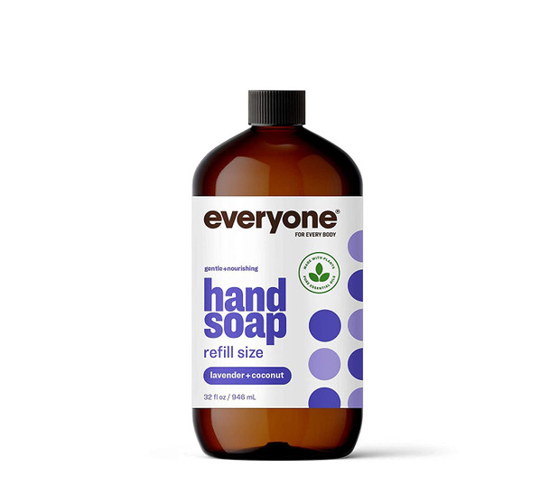 Everyone Liquid Hand Soap Lavender  Coconut PlantBased Cleanser with Pure Essential Oils 32 Fl Oz Pack of 2 Packaging May Vary