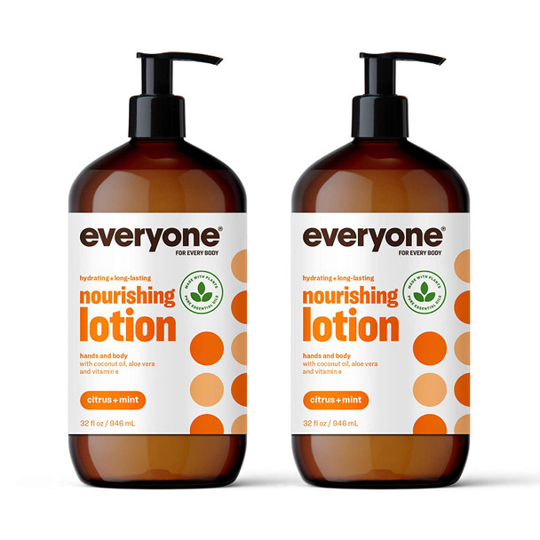 Everyone Nourishing Hand and Body Lotion 32 Ounce Pack of 2 Citrus and Mint PlantBased Lotion with Pure Essential Oils Coconut Oil Aloe Vera and Vitamin E