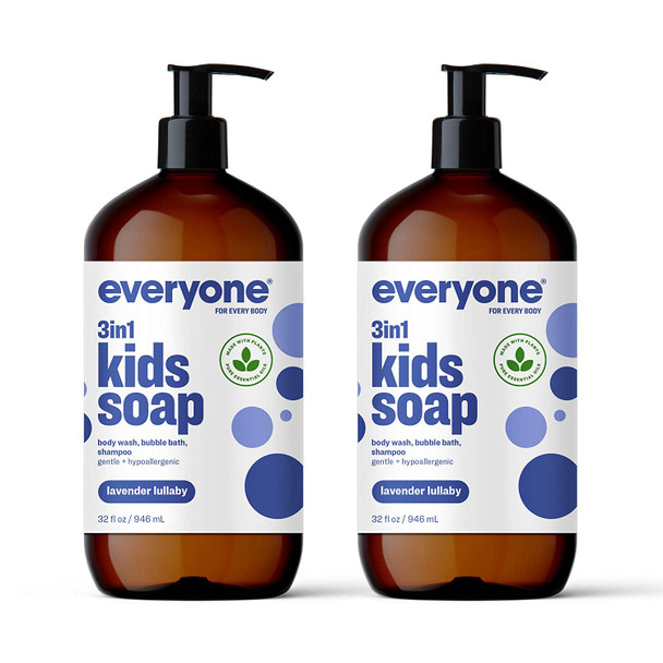 Everyone 3in1 Kids Soap Body Wash Bubble Bath Shampoo Lavender Lullaby Coconut Cleanser with Organic Plant Extracts and Pure Essential Oils 32 Fl Oz Pack of 2