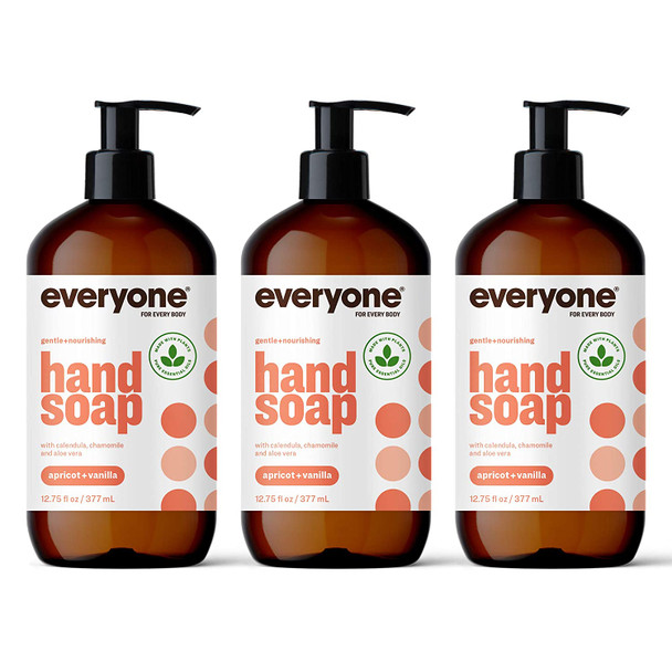 Everyone Liquid Hand Soap 12.75 Ounce Pack of 3 Apricot and Vanilla PlantBased Cleanser with Pure Essential Oils Packaging May Vary