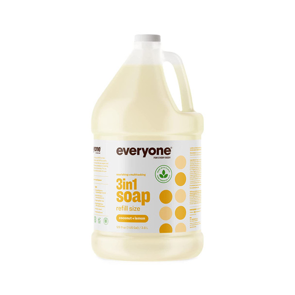 Everyone 3in1 Soap Body Wash Bubble Bath Shampoo Coconut and Lemon Coconut Cleanser with Organic Plant Extracts and Pure Essential Oils 1 Gallon 1 Count