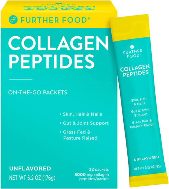 Collagen Peptides Powder Supplement Unflavored GrassFed Hydrolyzed Collagen Type 1  3 22 Count Stick Packs