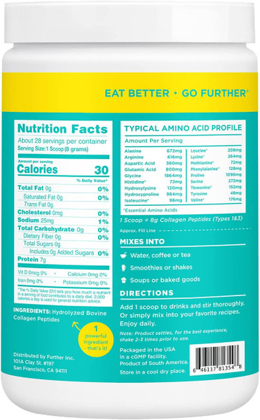 Further Food Premium Unflavored Collagen Peptides Powder Supplement  Premium GrassFed Keto Protein  Hydrolyzed Collagen Powder for Maximum Absorption  for Men and Women28 Servings