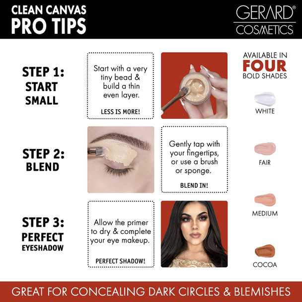 Gerard Cosmetics Clean Canvas Eye Concealer and Base  White  Smoothens Under Eye and Covers Blemishes  Extends Duration of Eyeshadow Wear  Evens Complexion  Keeps Makeup Color True  0.14 oz