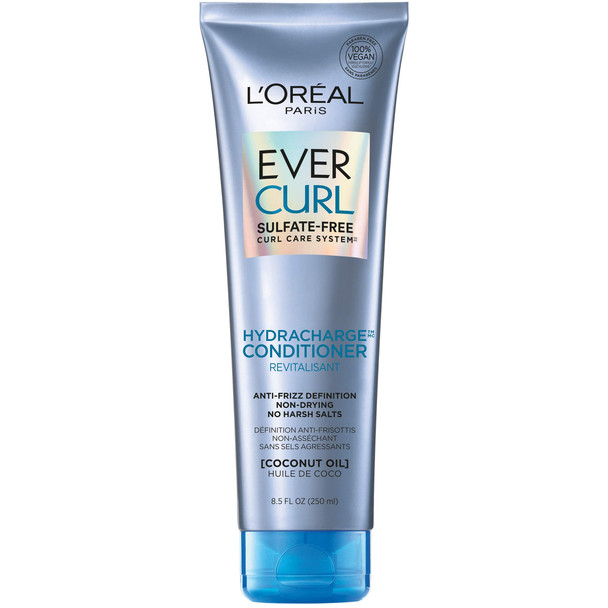 L'Oreal Paris EverCurl Sulfate Free Conditioner for Curly Hair, Lightweight, Anti-Frizz Hydration, Gentle on Curls, with Coconut Oil, 8.5 Fl; Oz (Packaging May Vary)