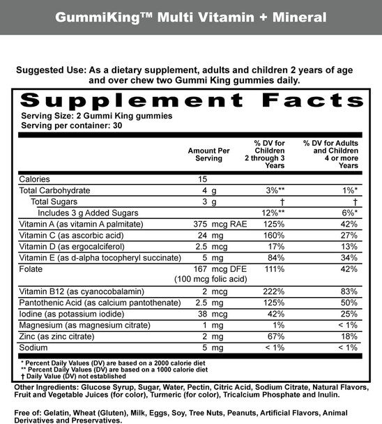 Gummi King Multivitamin and Mineral Supplement Strawberry/Lemon/Orange/Grape/Cherry/Grapefruit 60 Count