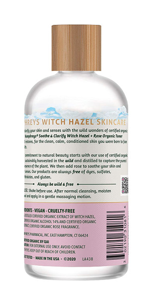 Humphreys Clarify  Soothe Witch Hazel with Rose Organic Toner Clear 8 Oz  Pack of 1