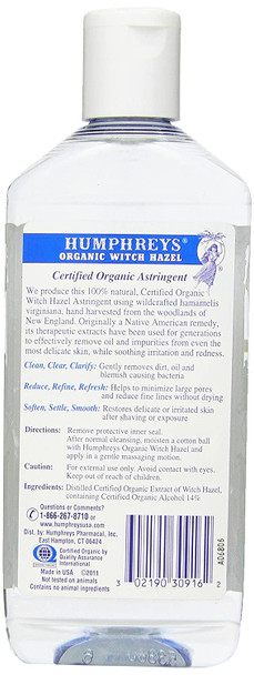 Humphreys Witch Hazel Astringent 100 All Natural Witch Hazel 16 Ounce