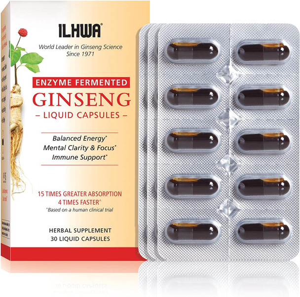 ILHWA Enzyme Fermented Panax Korean Ginseng Extract  23 time More Ginsenosides Than Red Panax Ginseng  30 Capsules