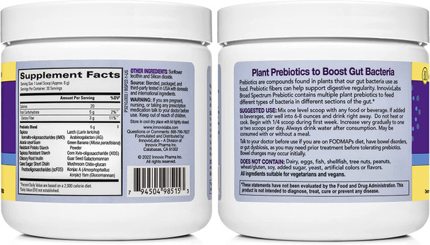 InnovixLabs Prebiotic Fiber  for Gut Health and Digestive Regularity. Prebiotic Fiber Powder Helps Boost Probiotics. Vegan Gluten/SoyFree. No Added Sugar. Prebiotic Powder Supplement 30Day Supply