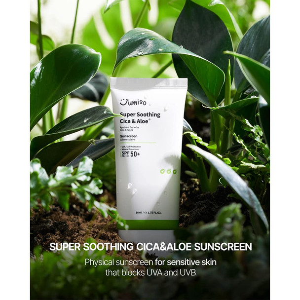 JUMISO Super Soothing Cica  Aloe Sunscreen SPF50 PA 1.69 oz / 50g  Mineral Sunscreen for All Skin Types  Vegan Centella  Aloe Extract