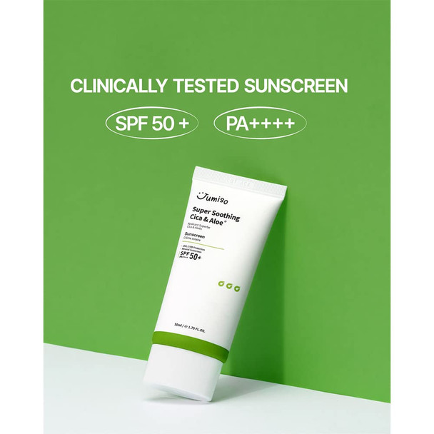 JUMISO Super Soothing Cica  Aloe Sunscreen SPF50 PA 1.69 oz / 50g  Mineral Sunscreen for All Skin Types  Vegan Centella  Aloe Extract