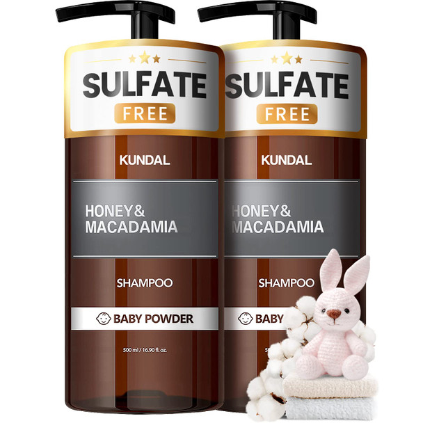 Kundal Sulfate Free Moisturizing Shampoo for Dry Damaged Hair with Argan Oil Baby Powder 2 bottles X 16.9 oz Sulfate Free Paraben Free with argan oil