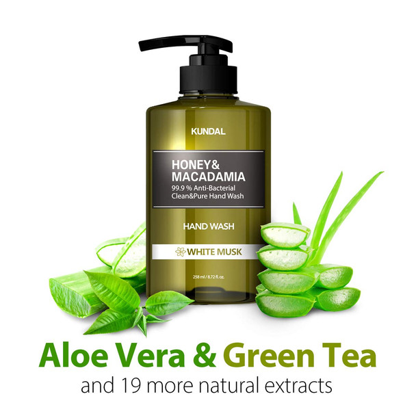 Kundal Natural Liquid Moisturizing Hand Soap White Musk 8.72 fl.oz/258mlPack of 2 Cruelty  with Aloe Vera  Green Tea pump type