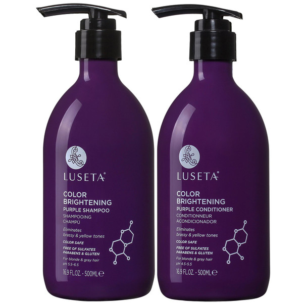 Luseta Purple Shampoo and Conditioner Set for Blonde Gray  Color Treated Hair  Sulfate Free Paraben Free  Infused with Cocos Nucifera Oil for Curly and Damaged Hair  2x16.9oz