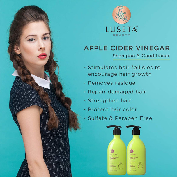 Luseta Apple Cider Vinegar Shampoo and Conditioner for Hair LossClarifying Dandruff  Sulfate Free for Damaged and Oily Hair Types Men and Women  2 x 16.9oz