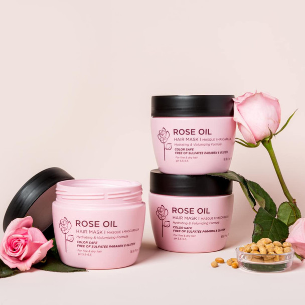 Luseta Rose Oil Hair Mask Moisturing  Hydrating Masque 16.9 Oz Deep Nourishment for Fine and Dry Hair Sulfate and Paraben