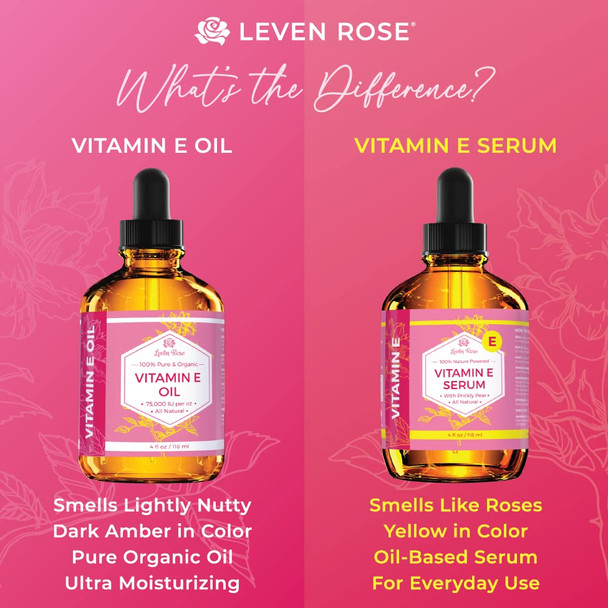 Leven Rose Vitamin E Oil Serum 100 Pure Organic All Natural Face Dry Skin  Body Moisturizer Treatment Hair  Nail Growth Oil Pure Makeup Remover Acne Cleansing Oil Large 4 oz