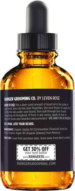 Leven Rose Beard Oil  Leave In Conditioner 100 Pure Natural for Groomed Beards Mustaches and Moisturized Skin 1 oz by Ranger Grooming Co