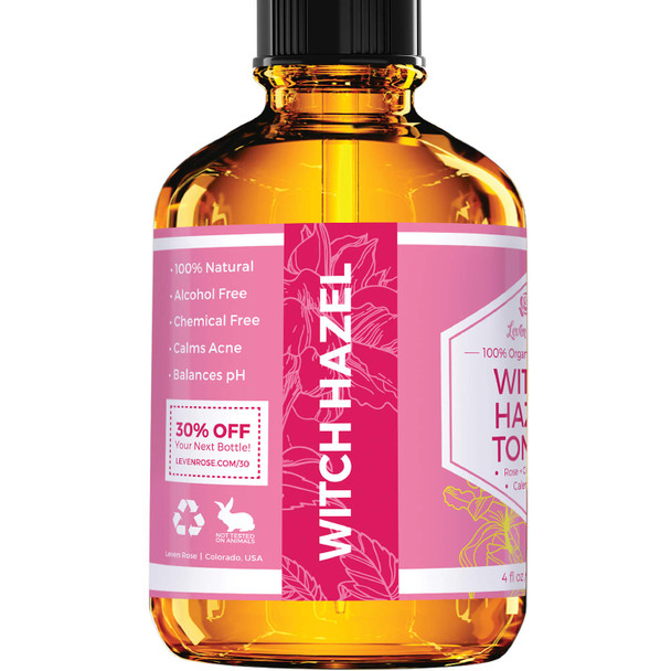 Witch Hazel Toner by Leven Rose 100 Pure Organic Facial Rose Water with Rose Petals Calendula Cucumber and Chamomile Flower 4 oz