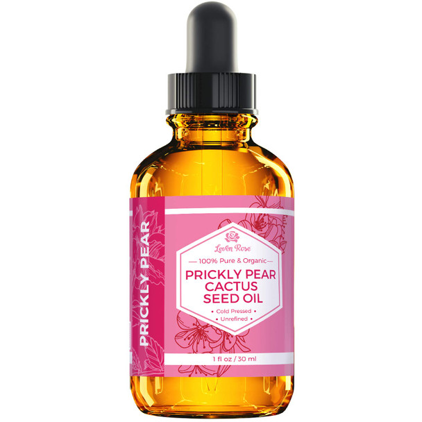 Leven Rose Prickly Pear Cactus Seed Oil Barbary Fig 100 Pure Organic Extra Virgin Cold Pressed All Natural Face Dry Skin  Body Moisturizer and Damaged Hair Treatment 1 oz