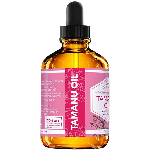 Leven Rose Tamanu Oil 100 Pure Organic Unrefined ColdPressed Tamanu Oil For Hair Skin Nails Acne Scars  2 oz In Dark Amber Glass Bottle with Glass Dropper  100